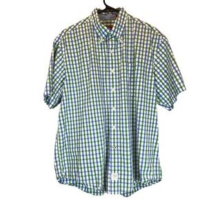 IZOD Saltwater Washed Classics Green Blue Button-Down Short Sleeve shirt size L
